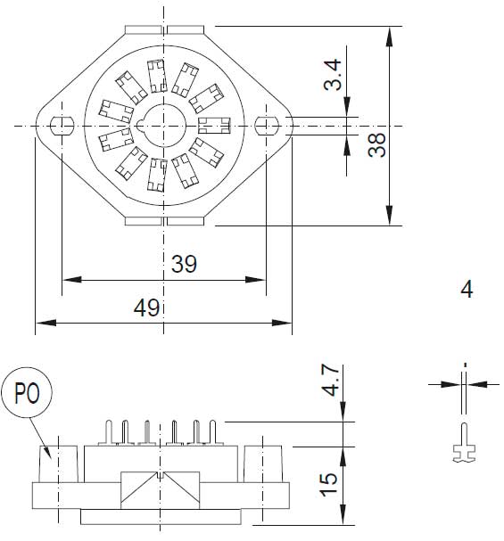 Габаритная схема розетки Releco S3-PO для С3 реле