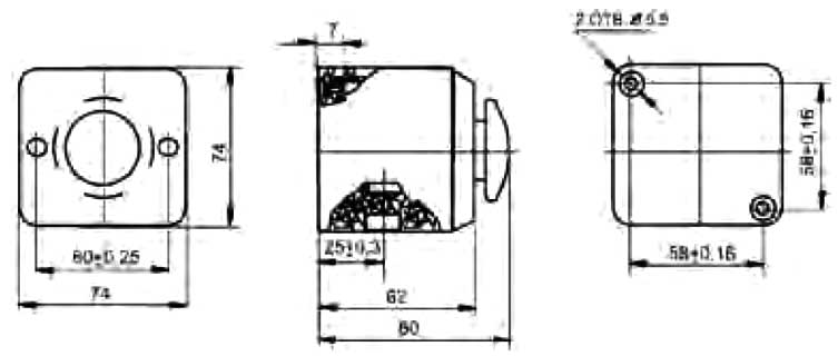 Пост управления кнопочный ПКЕ-222-1 У3 - габаритная схема