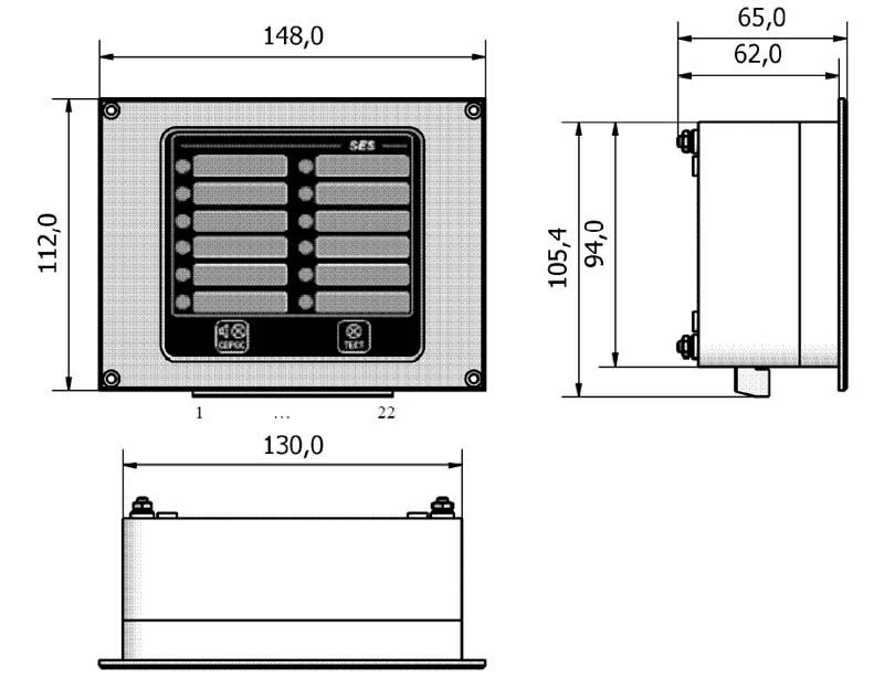 Блок сигнализации SES-01 - габаритная схема