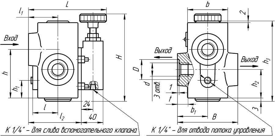 Конструктивная схема гидроклапана М-КР-М-10-20 - резьбовое соединение