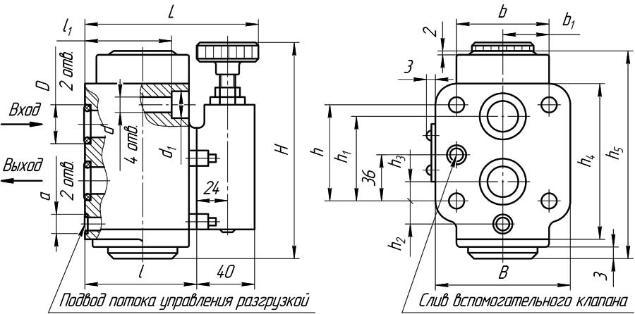 Конструктивная схема гидроклапана М-КР-М-20-10 - стыковое соединение