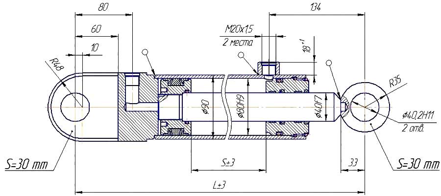 Конструктивная схема гидроцилиндра ЦГ-80.40.320.11-01