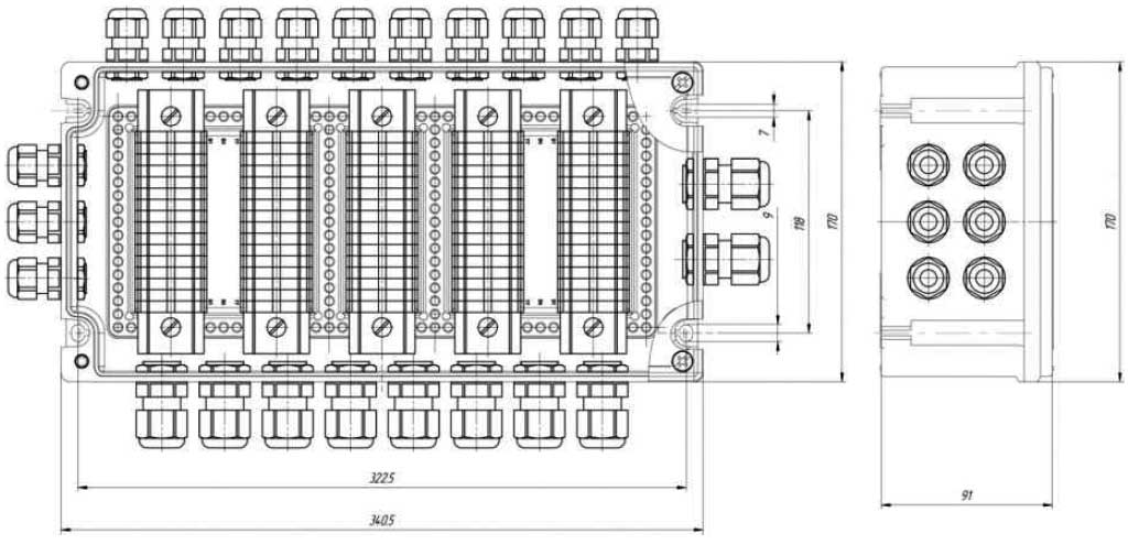 Габаритная схема коробки соединительной взрывозащищенной КСВ-4
