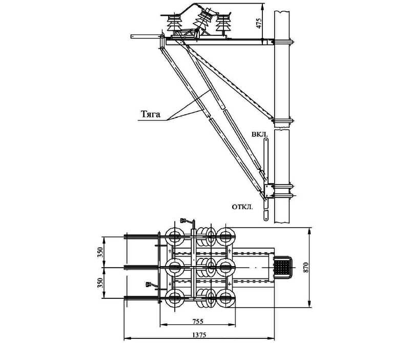 Габаритная и присоединительная схема разъединителя РЛН3-10/630 У1